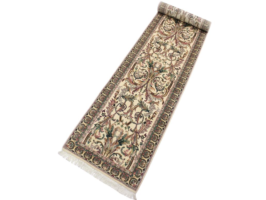 handmade Traditional Bhati Beige Green Hand Knotted RUNNER 100% WOOL area rug 3x12