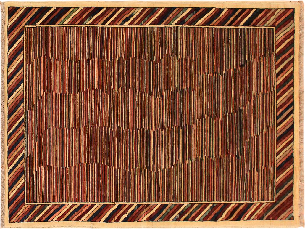 Modern Gabbeh Georgian Blue/Red Wool Rug - 3'3'' x 4'9''