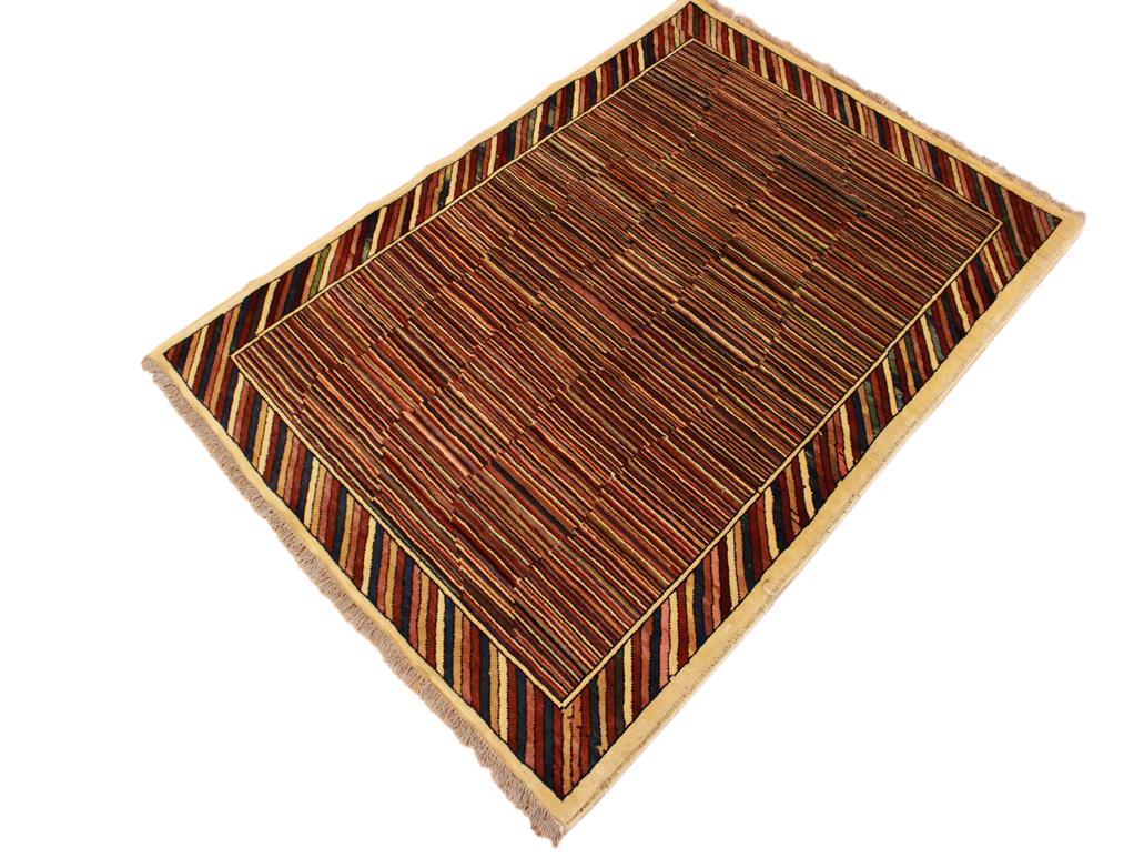 Modern Gabbeh Georgian Blue/Red Wool Rug - 3'3'' x 4'9''