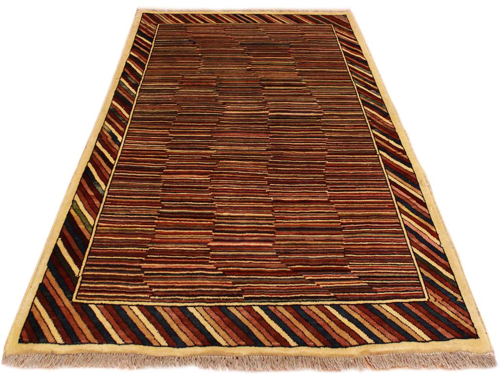 Modern Gabbeh Georgian Blue/Red Wool Rug - 3'3'' x 4'9''