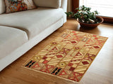 Bohemian Gabbeh Hildegar Beige/Red Wool Rug - 3'0'' x 5'2''