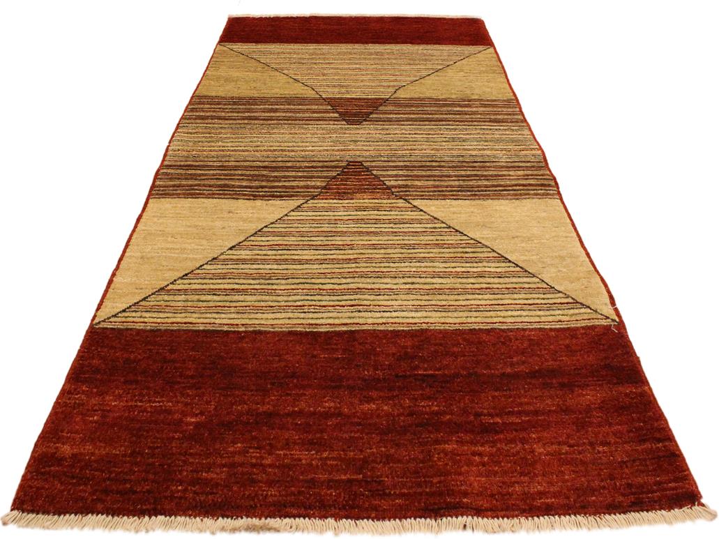 Contemporary Gabbeh Karol Beige/Red Wool Rug - 2'11'' x 5'1''