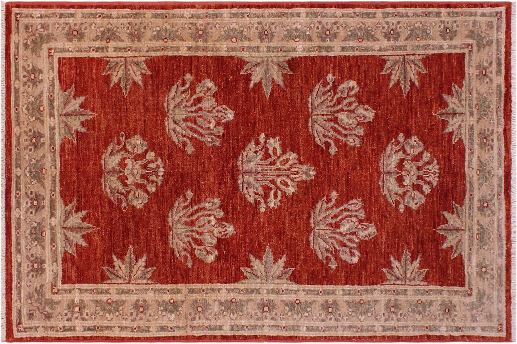 handmade Transitional Kafkaz Chobi Ziegler Red Tan Hand Knotted RECTANGLE 100% WOOL area rug 3 x 5