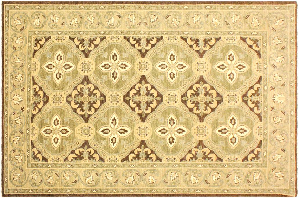 handmade Transitional Kafkaz Chobi Ziegler Brown Green Hand Knotted RECTANGLE 100% WOOL area rug 4 x 7