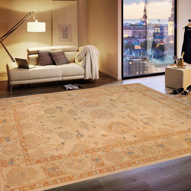 handmade Traditional Kafkaz Chobi Ziegler Tan Rust Hand Knotted RECTANGLE 100% WOOL area rug 13 x 18