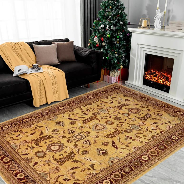 handmade Traditional Kafkaz Chobi Ziegler Gold Red Hand Knotted RECTANGLE 100% WOOL area rug 13 x 17