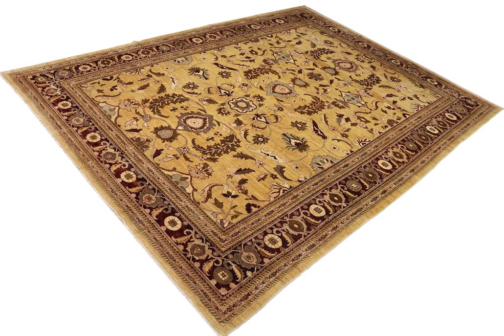 handmade Traditional Kafkaz Chobi Ziegler Gold Red Hand Knotted RECTANGLE 100% WOOL area rug 13 x 17