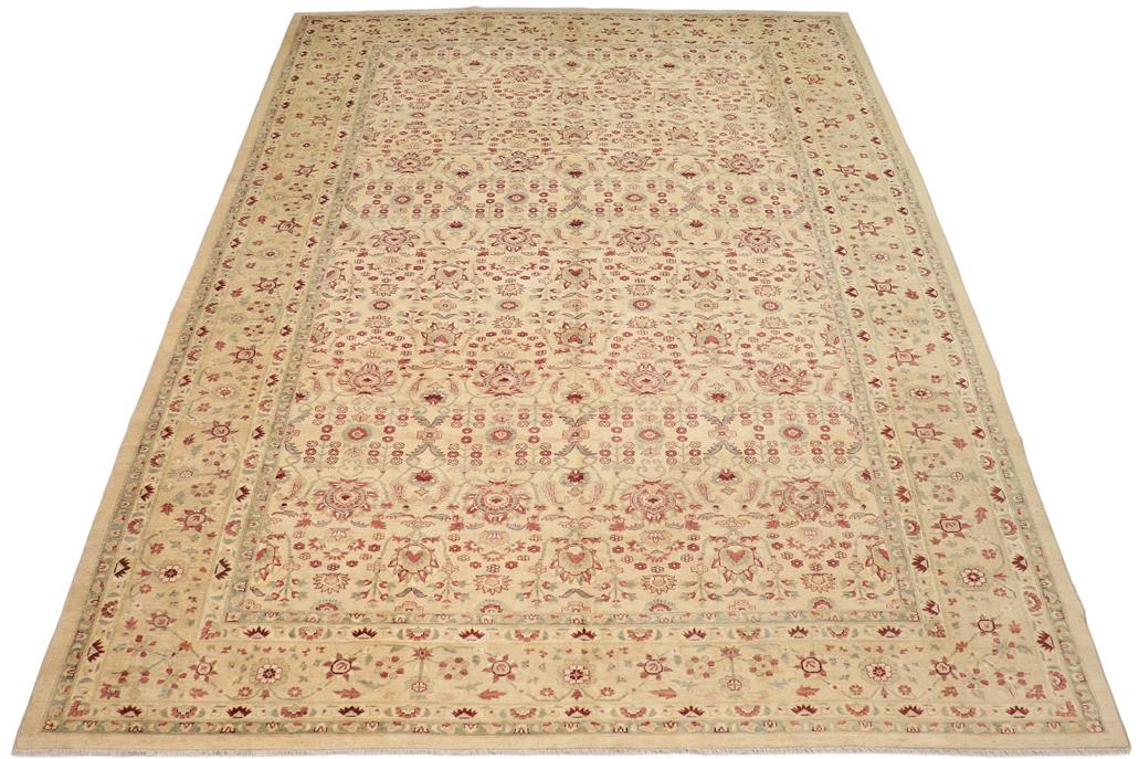 handmade Transitional Kafkaz Chobi Ziegler Tan Red Hand Knotted RECTANGLE 100% WOOL area rug 12 x 19