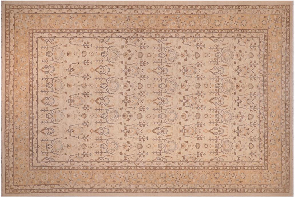 handmade Transitional Kafkaz Chobi Ziegler Ivory Gold Hand Knotted RECTANGLE 100% WOOL area rug 12 x 16