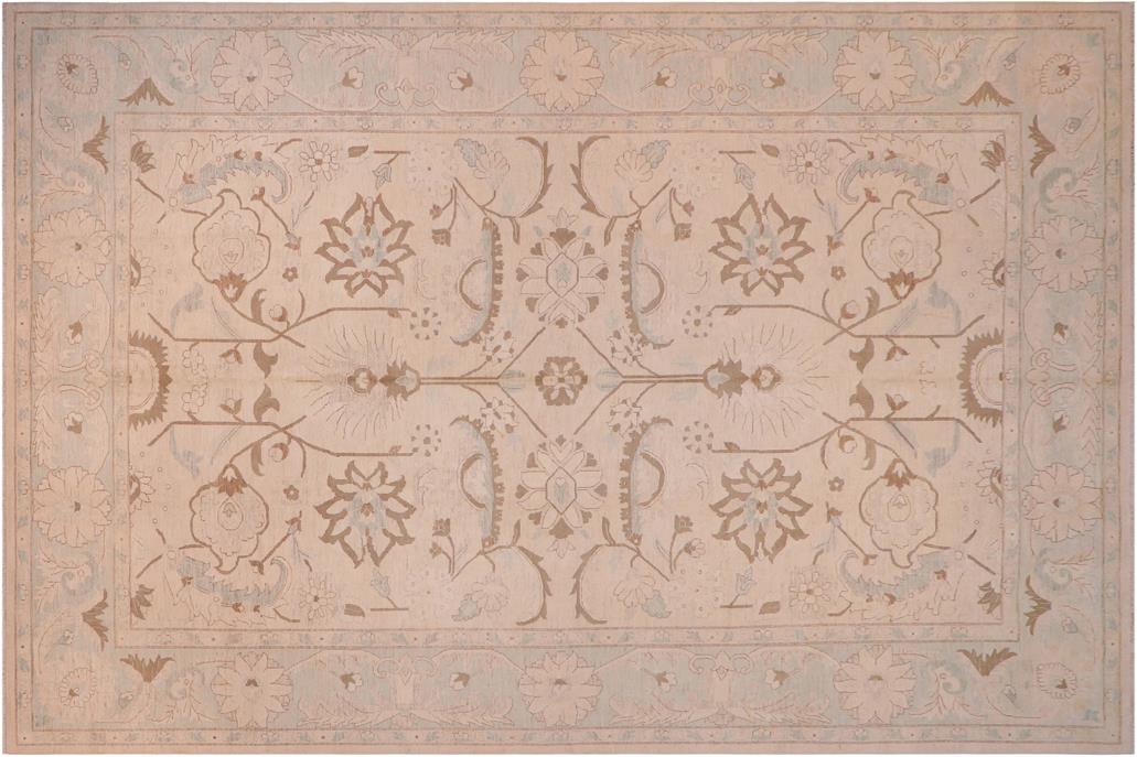 handmade Traditional Lahore Lt. Tan Lt. Green Hand Knotted RECTANGLE 100% WOOL area rug ODD