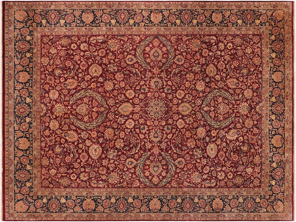handmade Traditional Dabir Maroon Blue Hand Knotted RECTANGLE 100% WOOL area rug 10x14