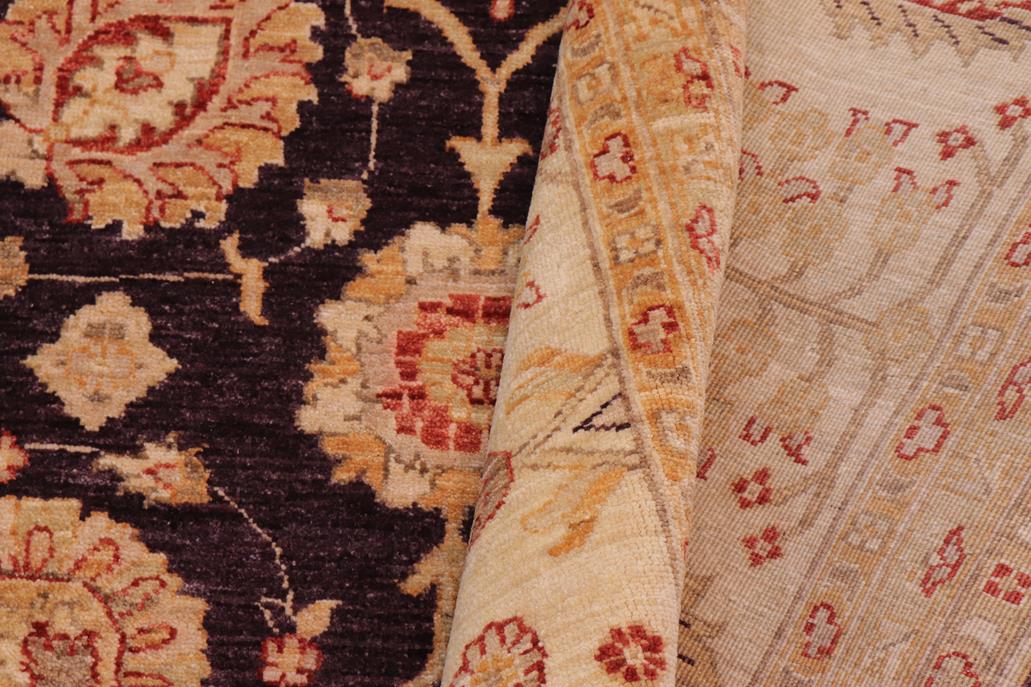 handmade Traditional Kafkaz Chobi Ziegler Aubergine Ivory Hand Knotted RECTANGLE 100% WOOL area rug 12 x 15