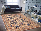 handmade Geometric Kargahi Beige Blue Hand Knotted RECTANGLE 100% WOOL area rug 6x9