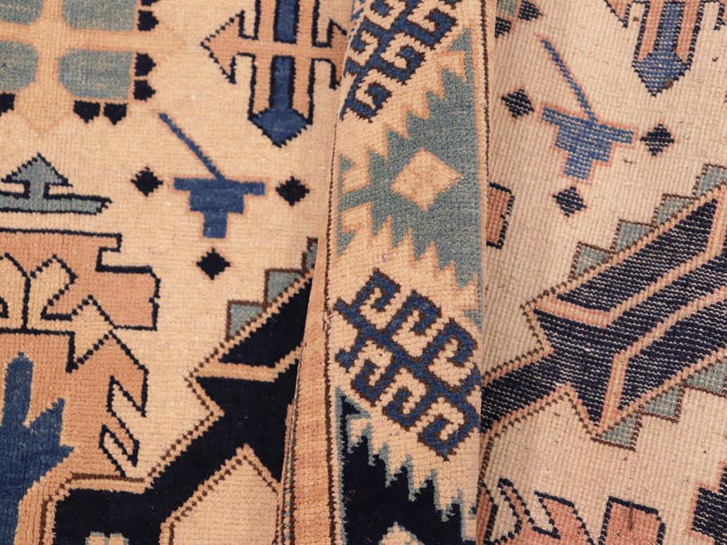 handmade Geometric Kargahi Beige Blue Hand Knotted RECTANGLE 100% WOOL area rug 6x9