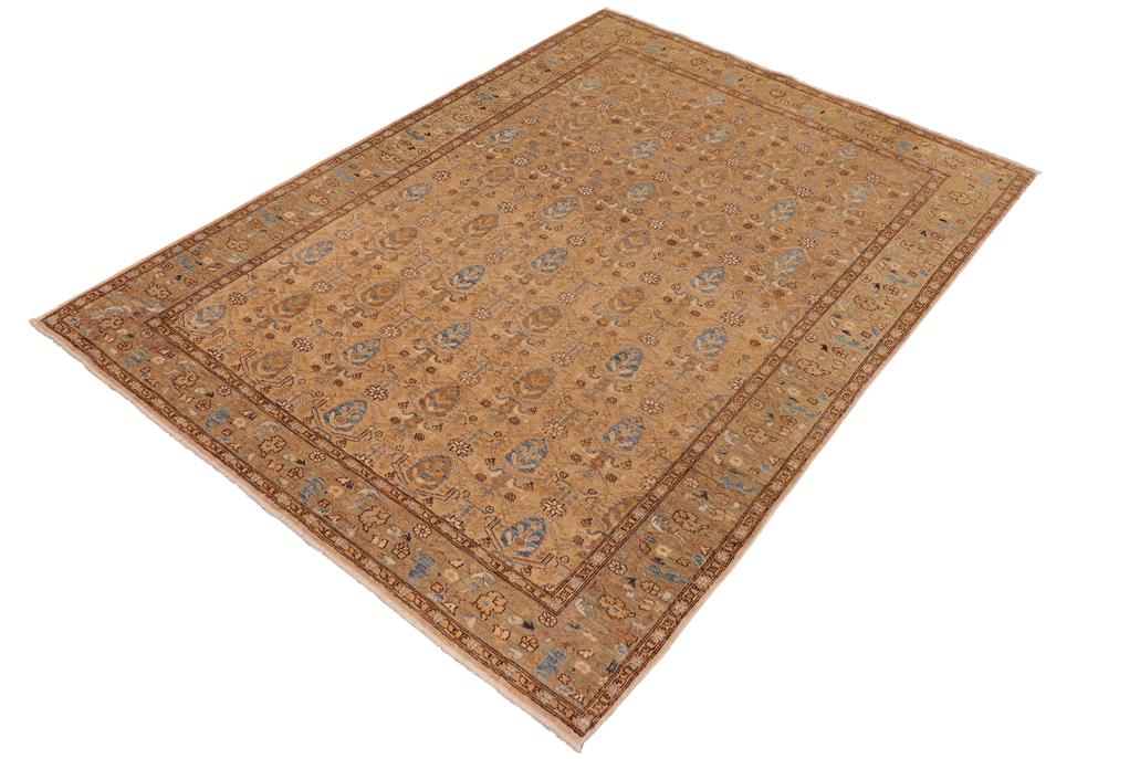 handmade Transitional Kafkaz Chobi Ziegler Tan Green Hand Knotted RECTANGLE 100% WOOL area rug 7 x 10