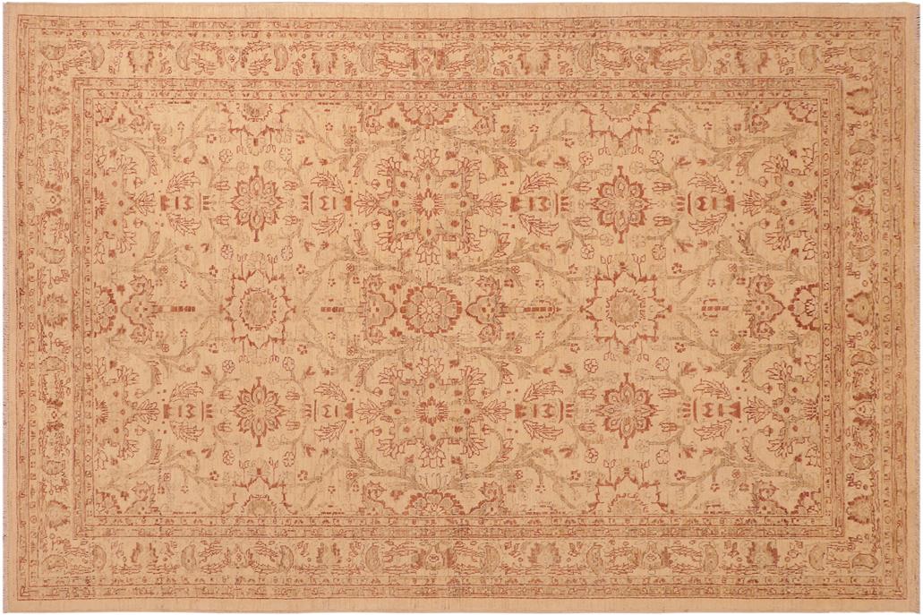 handmade Traditional Kafkaz Chobi Ziegler Beige Rust Hand Knotted RECTANGLE 100% WOOL area rug 6 x 9