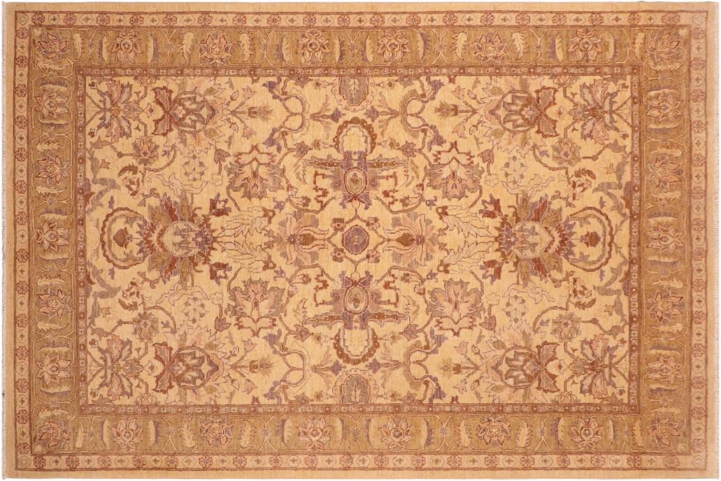 handmade Traditional Kafkaz Chobi Ziegler Tan Brown Hand Knotted RECTANGLE 100% WOOL area rug 6 x 10