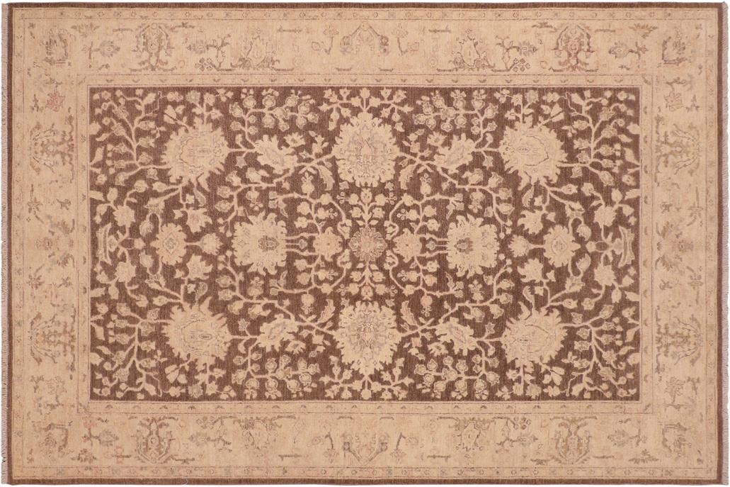 handmade Traditional Kafkaz Chobi Ziegler Brown Tan Hand Knotted RECTANGLE 100% WOOL area rug 6 x 9