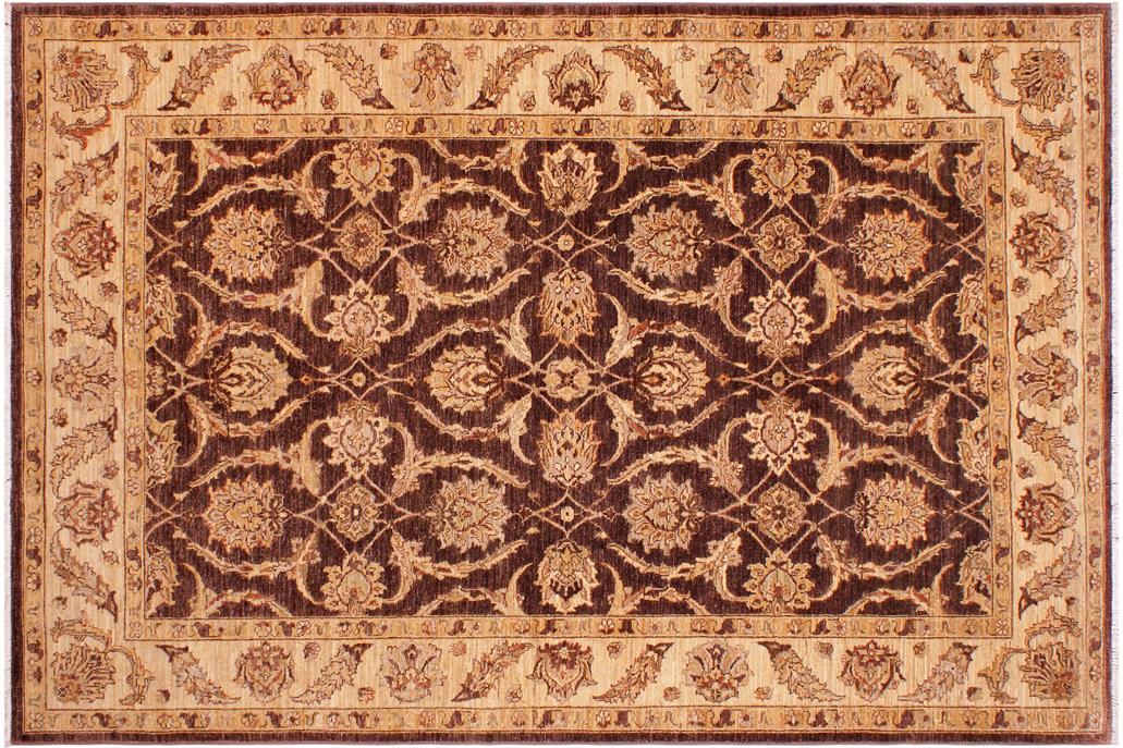 handmade Traditional Kafkaz Chobi Ziegler Brown Tan Hand Knotted RECTANGLE 100% WOOL area rug 6 x 9