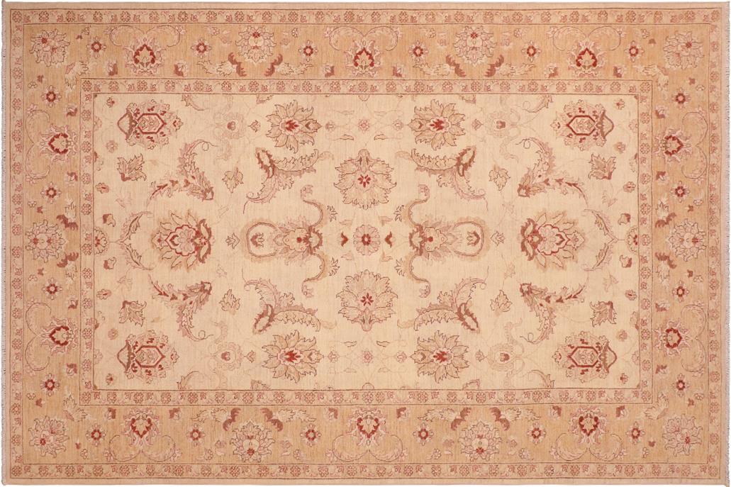 handmade Traditional Kafkaz Chobi Ziegler Beige Gold Hand Knotted RECTANGLE 100% WOOL area rug 6 x 9