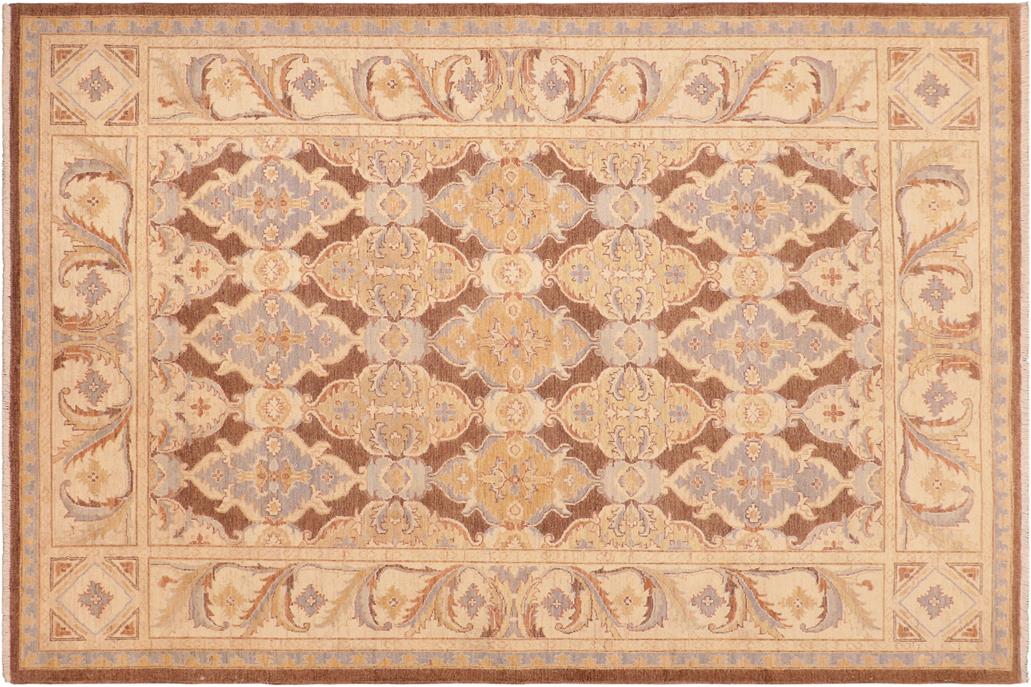 handmade Transitional Kafkaz Chobi Ziegler Brown Beige Hand Knotted RECTANGLE 100% WOOL area rug 6 x 9