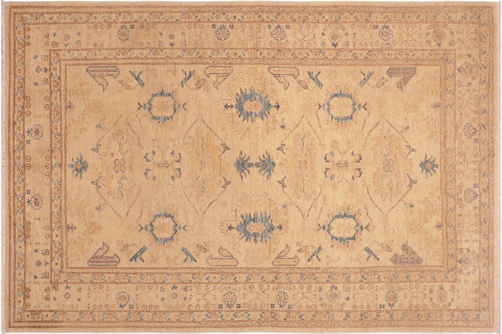 handmade Traditional Kafkaz Chobi Ziegler Tan Blue Hand Knotted RECTANGLE 100% WOOL area rug 6 x 9