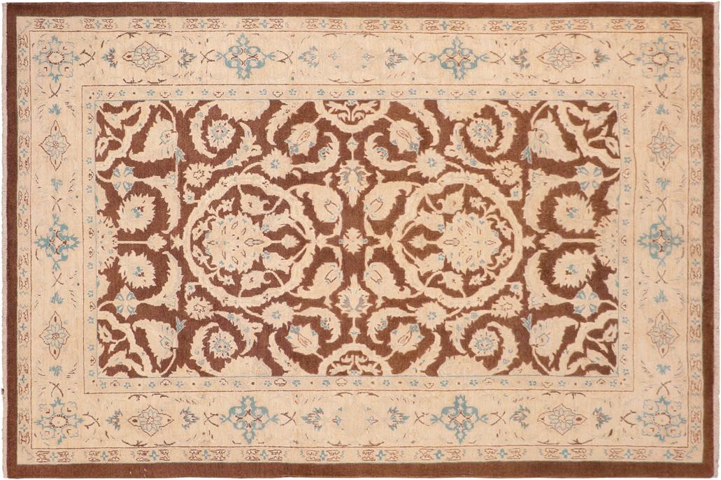 handmade Traditional Kafkaz Chobi Ziegler Brown Tan Hand Knotted RECTANGLE 100% WOOL area rug 6 x 9