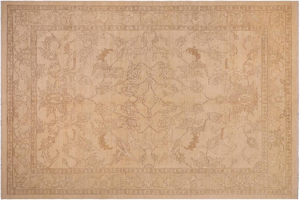 handmade Traditional Kafkaz Chobi Ziegler Beige Tan Hand Knotted RECTANGLE 100% WOOL area rug 9 x 12