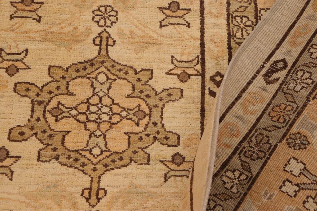 handmade Traditional Kafkaz Chobi Ziegler Beige Tan Hand Knotted RECTANGLE 100% WOOL area rug 9 x 13