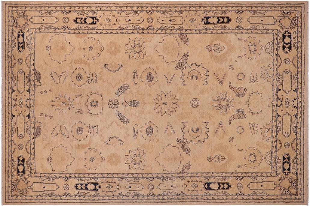 handmade Traditional Kafkaz Chobi Ziegler Beige Tan Hand Knotted RECTANGLE 100% WOOL area rug 9 x 12