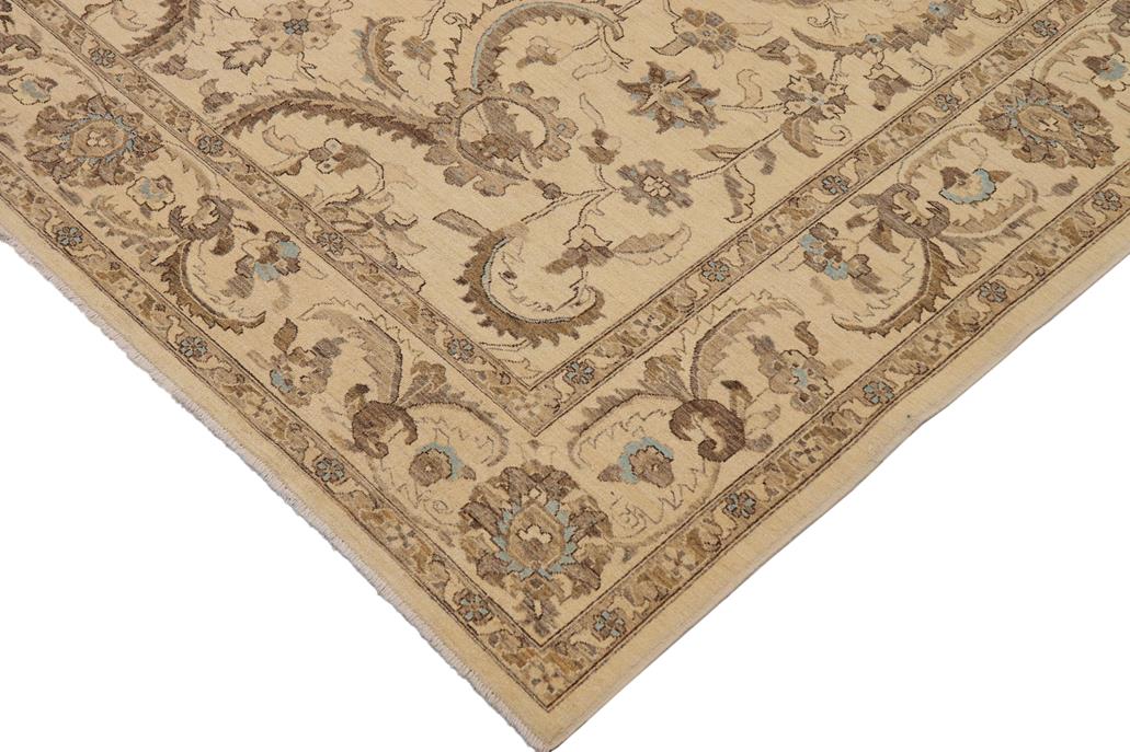 handmade Traditional Kafkaz Chobi Ziegler Beige Blue Hand Knotted RECTANGLE 100% WOOL area rug 9 x 12