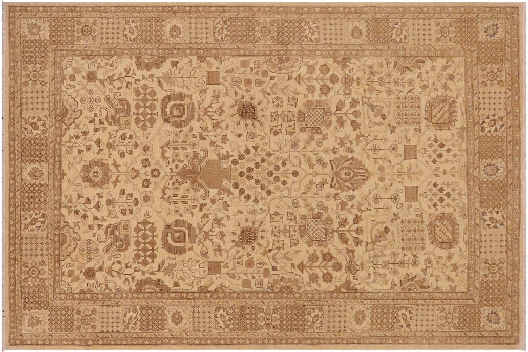 handmade Traditional Kafkaz Chobi Ziegler Beige Tan Hand Knotted RECTANGLE 100% WOOL area rug 9 x 12