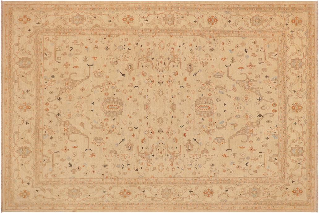 handmade Traditional Kafkaz Chobi Ziegler Beige Rust Hand Knotted RECTANGLE 100% WOOL area rug 9 x 12