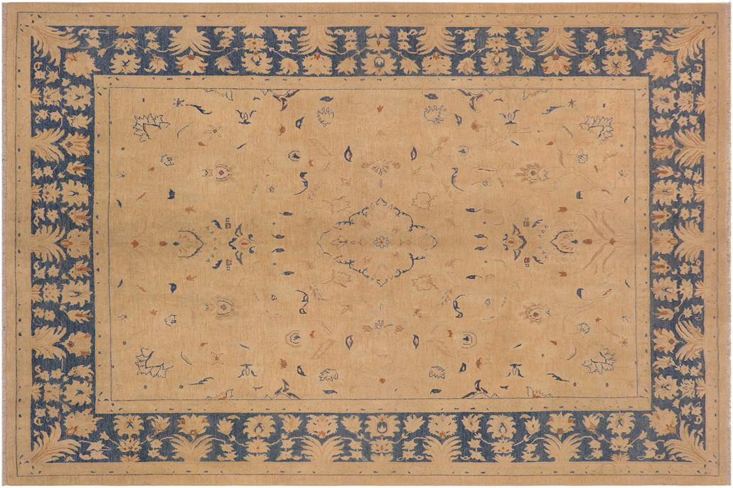 handmade Traditional Kafkaz Chobi Ziegler Tan Blue Hand Knotted RECTANGLE 100% WOOL area rug 9 x 12
