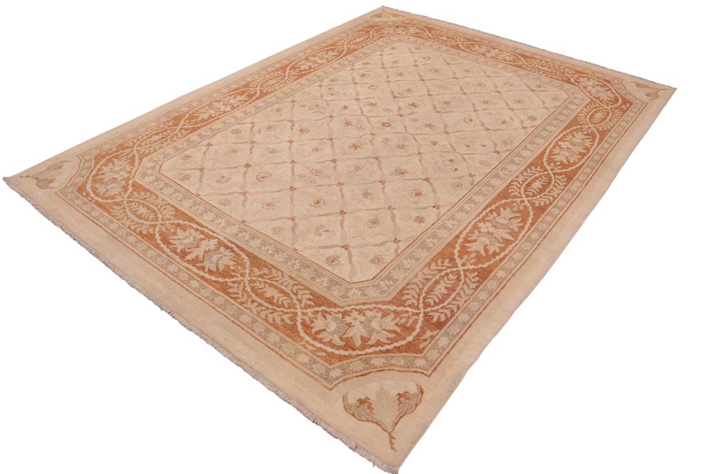 handmade Transitional Kafkaz Chobi Ziegler Beige Copper Hand Knotted RECTANGLE 100% WOOL area rug 9 x 12
