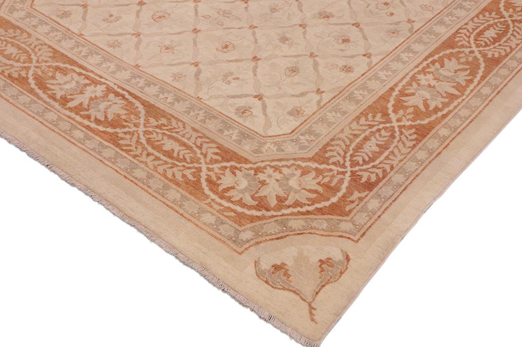 handmade Transitional Kafkaz Chobi Ziegler Beige Copper Hand Knotted RECTANGLE 100% WOOL area rug 9 x 12