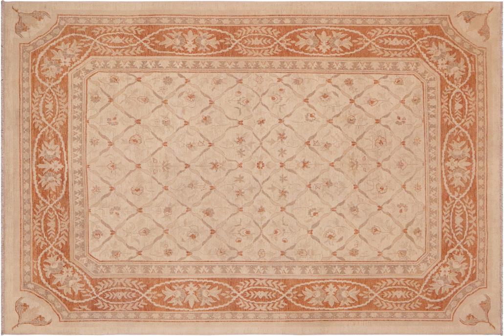 handmade Transitional Kafkaz Chobi Ziegler Beige Copper Hand Knotted RECTANGLE 100% WOOL area rug 9 x 12
