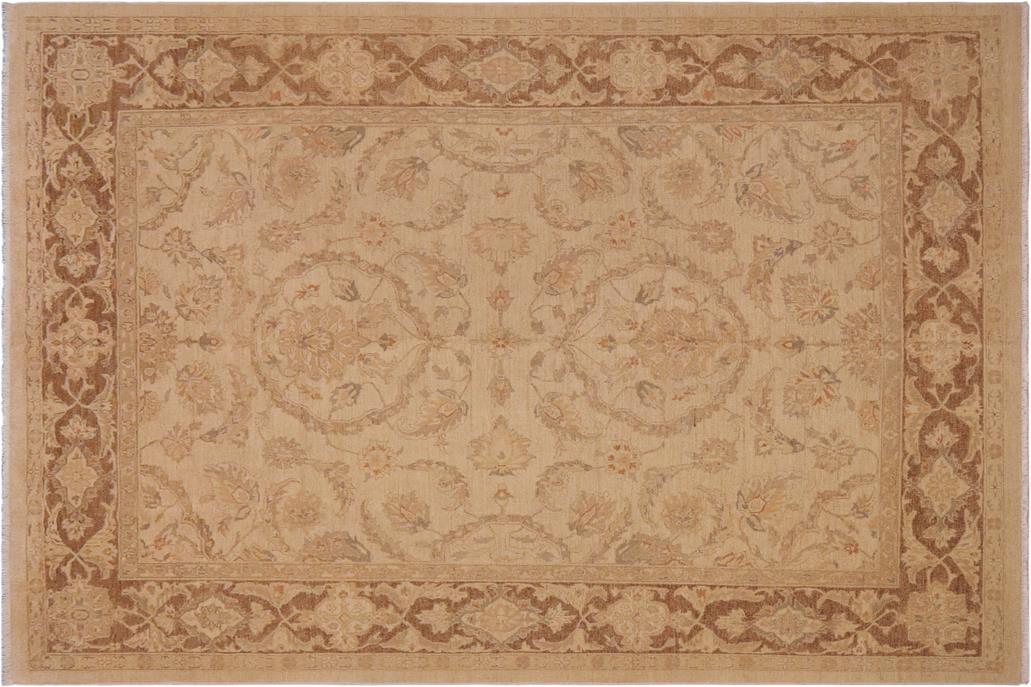 handmade Traditional Kafkaz Chobi Ziegler Tan Brown Hand Knotted RECTANGLE 100% WOOL area rug 9 x 12