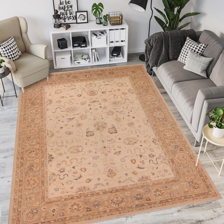 handmade Traditional Kafkaz Chobi Ziegler Beige Tan Hand Knotted RECTANGLE 100% WOOL area rug 9 x 12