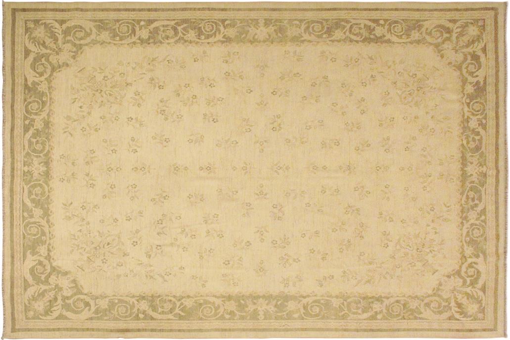 handmade Transitional Kafkaz Chobi Ziegler Beige Green Hand Knotted RECTANGLE 100% WOOL area rug 9 x 12