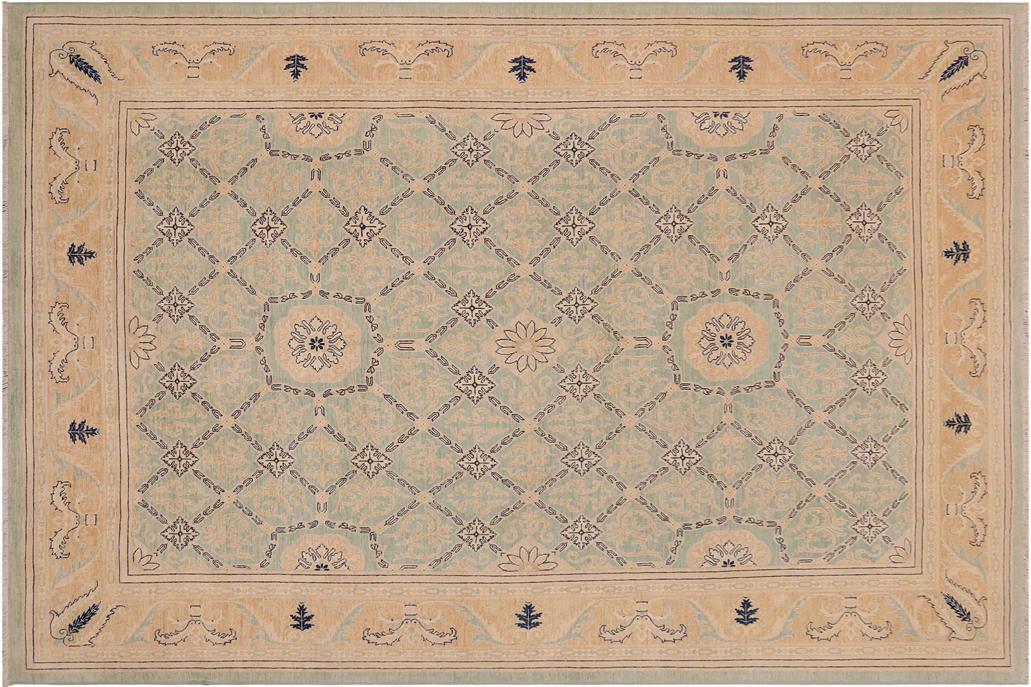 handmade Traditional Kafkaz Chobi Ziegler Green Tan Hand Knotted RECTANGLE 100% WOOL area rug 9 x 12