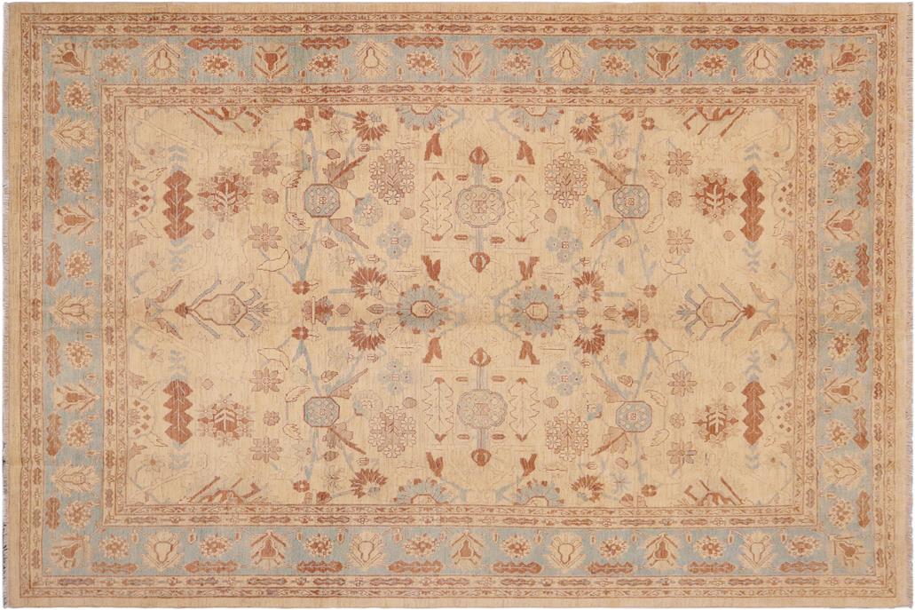 handmade Traditional Kafkaz Chobi Ziegler Beige Blue Hand Knotted RECTANGLE 100% WOOL area rug 9 x 11