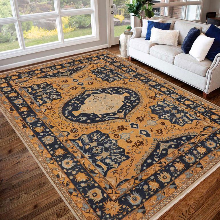 handmade Geometric Kafkaz Chobi Ziegler Orange Blue Hand Knotted RECTANGLE 100% WOOL area rug 9 x 12