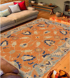 handmade Traditional Kafkaz Chobi Ziegler Orange Blue Hand Knotted RECTANGLE 100% WOOL area rug 9 x 12