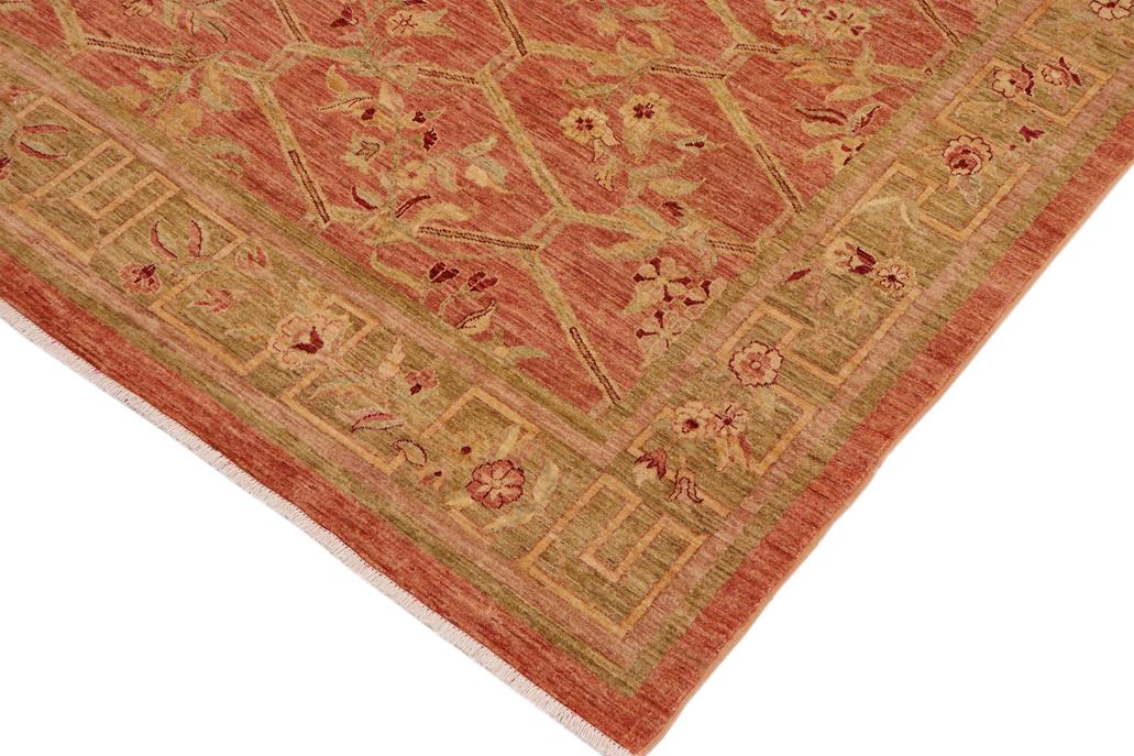 handmade Transitional Kafkaz Chobi Ziegler Peach Green Hand Knotted RECTANGLE 100% WOOL area rug 9 x 12