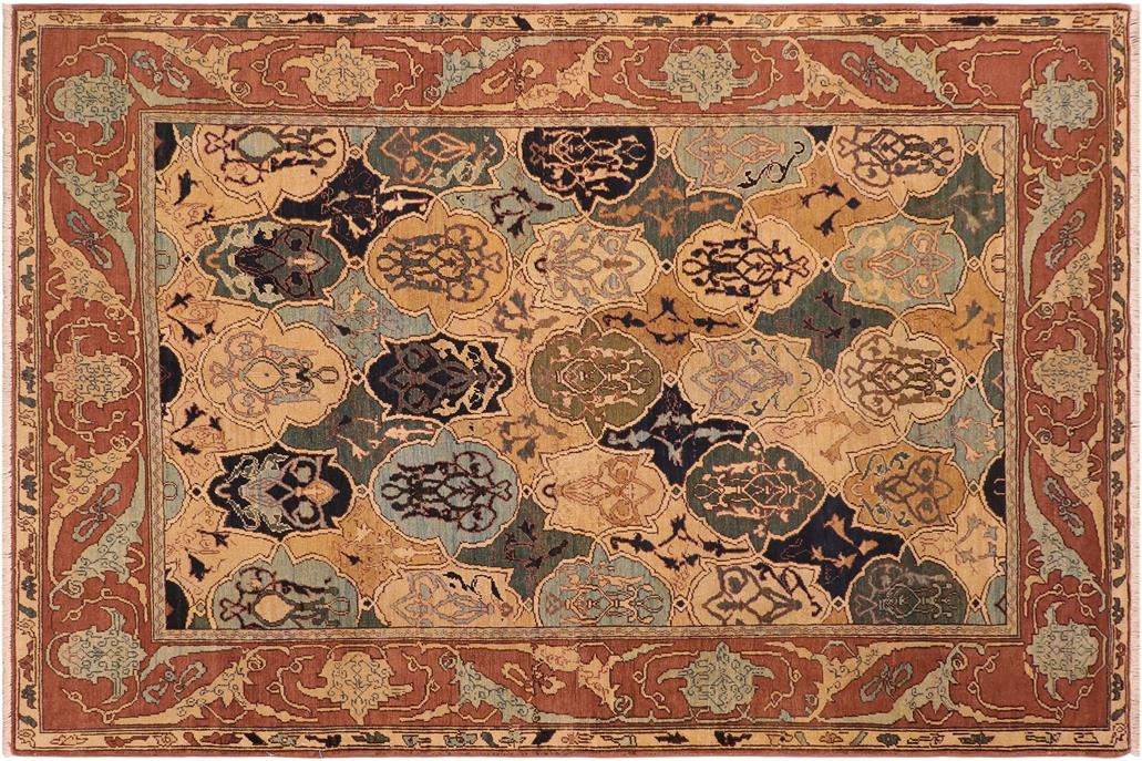 handmade Transitional Kafkaz Chobi Ziegler Blue Brown Hand Knotted RECTANGLE 100% WOOL area rug 6 x 9