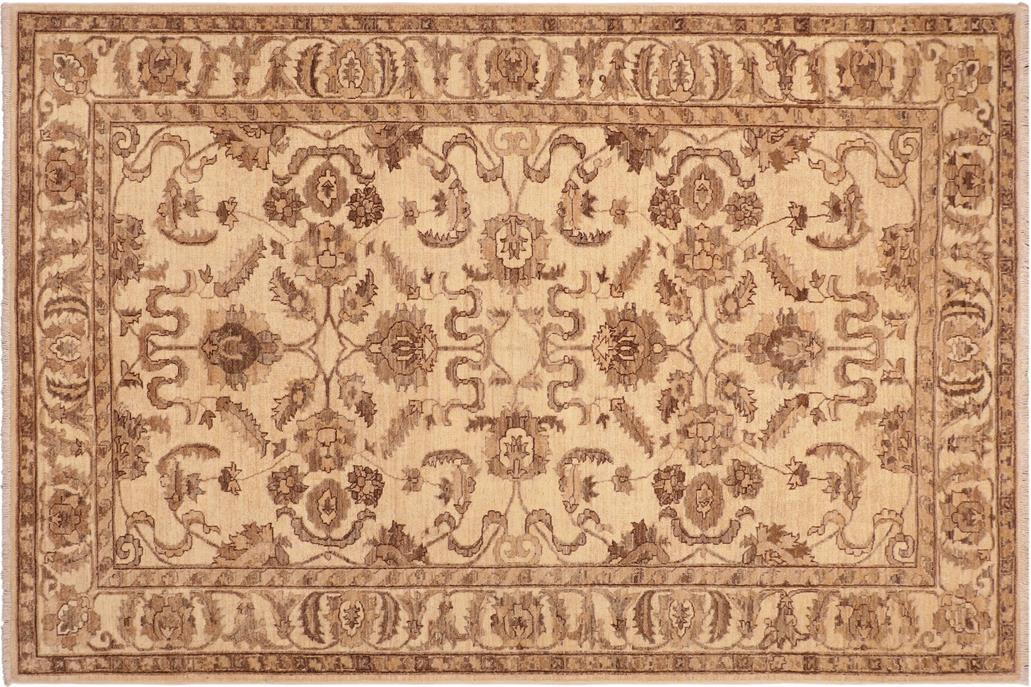 handmade Traditional Kafkaz Chobi Ziegler Beige Brown Hand Knotted RECTANGLE 100% WOOL area rug 6 x 9