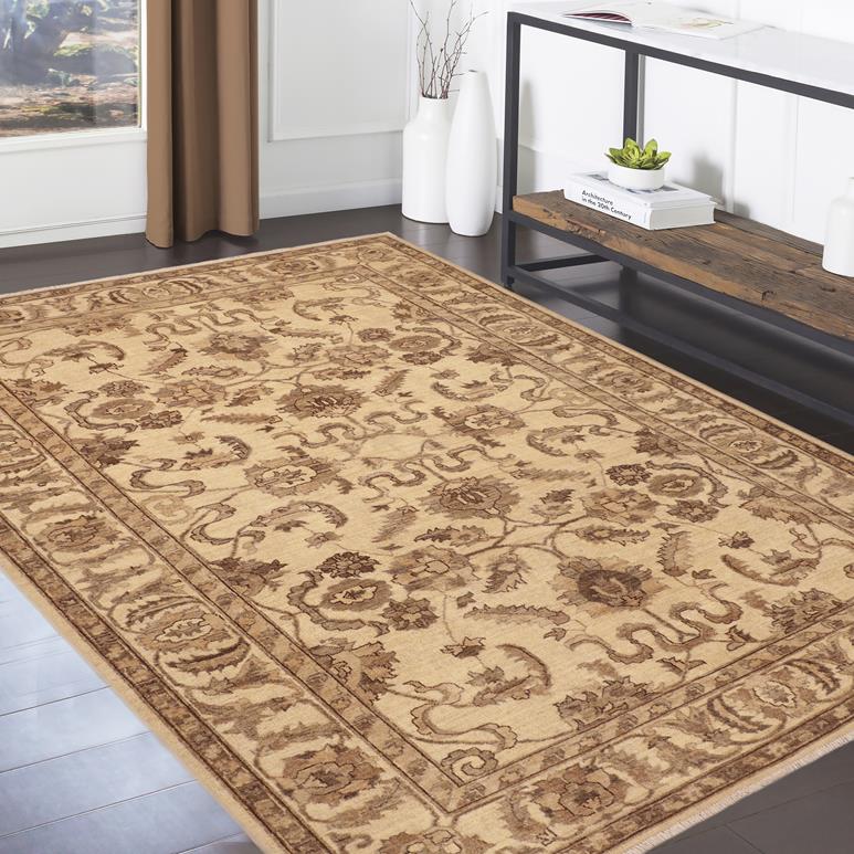 handmade Traditional Kafkaz Chobi Ziegler Beige Brown Hand Knotted RECTANGLE 100% WOOL area rug 6 x 9