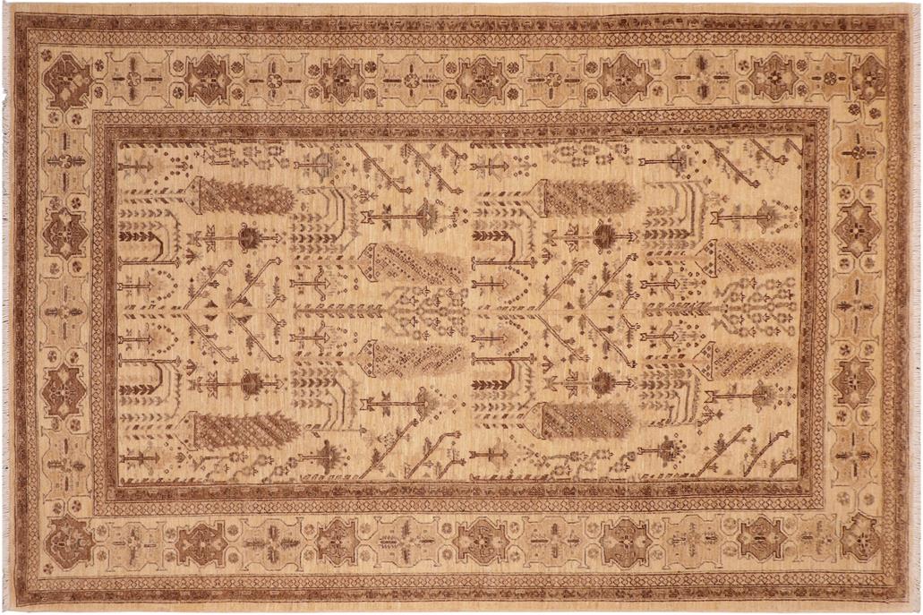 handmade Transitional Kafkaz Chobi Ziegler Beige Brown Hand Knotted RECTANGLE 100% WOOL area rug 6 x 9