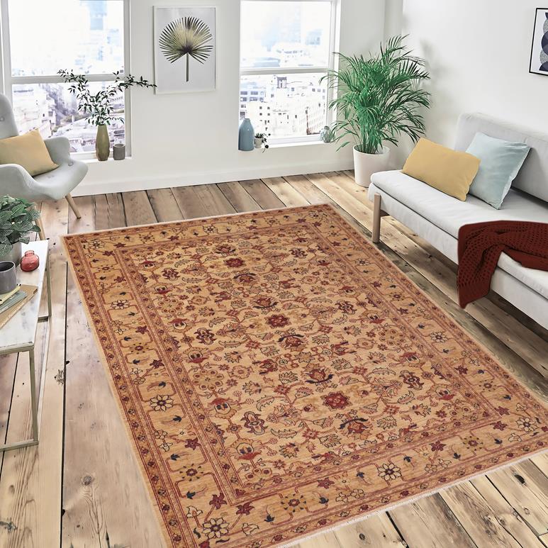 handmade Transitional Kafkaz Chobi Ziegler Gold Rust Hand Knotted RECTANGLE 100% WOOL area rug 6 x 9
